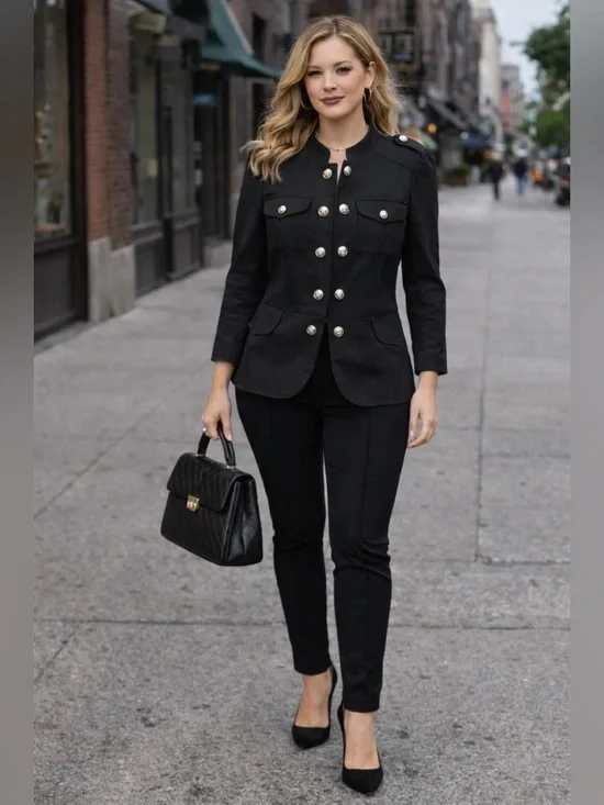 INC International Concepts Petite Dark Gray Buttoned Collar Jacket P 17” L 25” - Picture 1 of 7